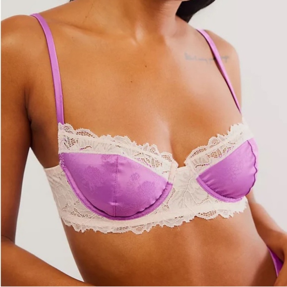 Free People Spring Fling Underwire Lace Satin Bra NWOT